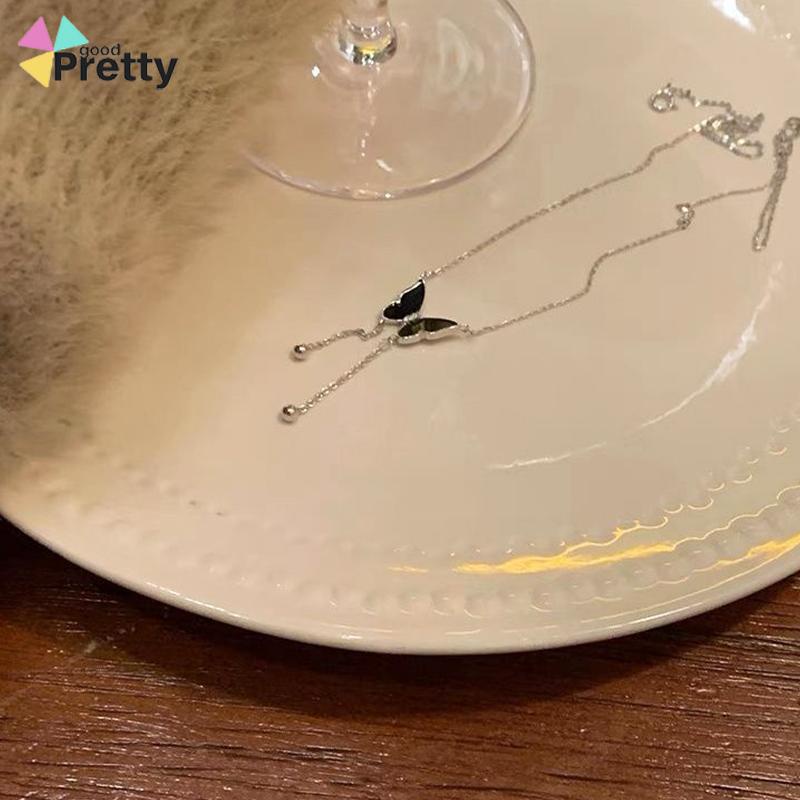 Super Peri Rumbai Hitam Kupu-kupu Liontin Kalung Rantai Tulang Selangka Cahaya Mewah Perempuan - PD