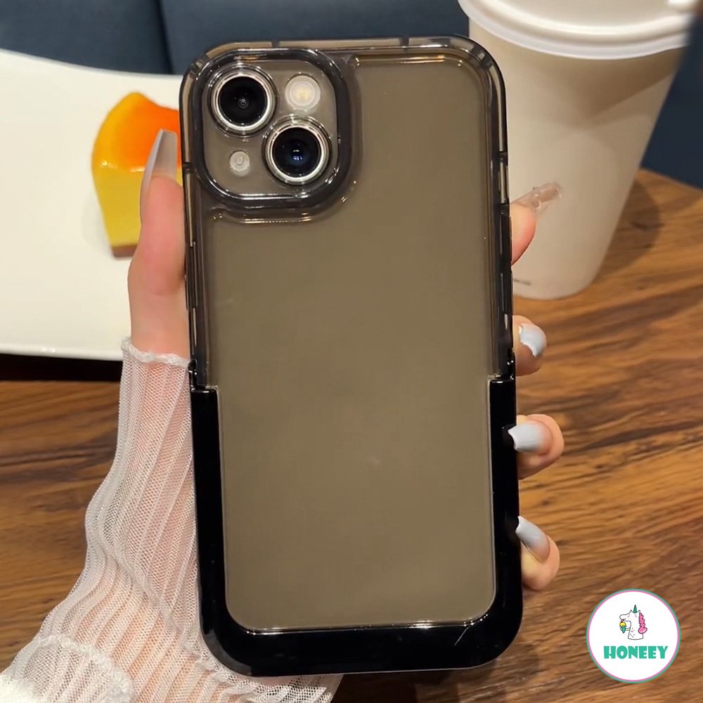 IPHONE Holder Lipat Tak Terlihat Ring Stand Lensa Kamera Casing Ponsel Transparan Untuk Iphone11 12 13 14 Pro Max Soft Candy Back Cover