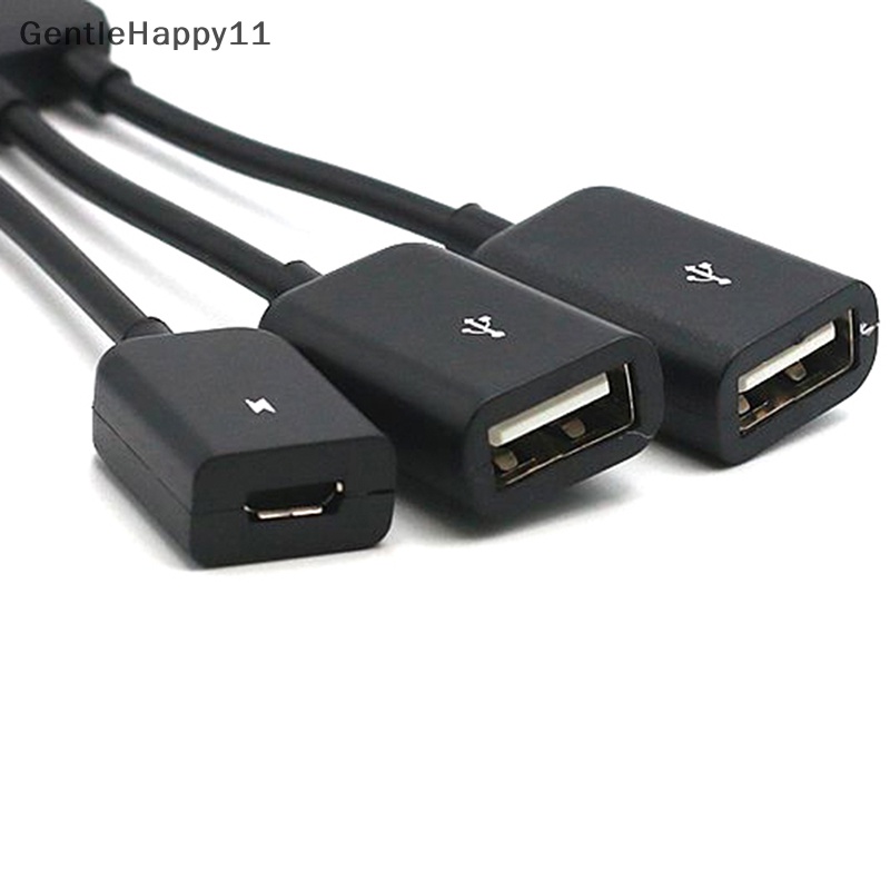 Gentlehappy 3in1 Micro USB Type C HUB Male to Female Double USB 2.0 Host Kabel Adaptor OTG id