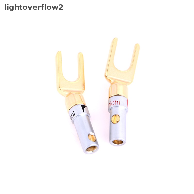 [lightoverflow2] Baru 2pcs Tembaga Berlapis Emas Speaker Banana U Fork Y Spade Plug Wire Connector [ID]
