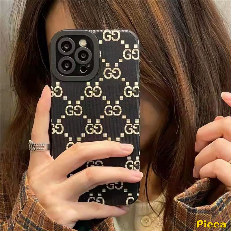 IPHONE Casing Silikon Lembut Tekstur Kulit Mewah Kompatibel Untuk Iphone7 8 Plus XR 11 12 13 14 Pro MAX X XS MAX 7Plus 8Plus Casing Merek Trendi Shockproof Phone Cover