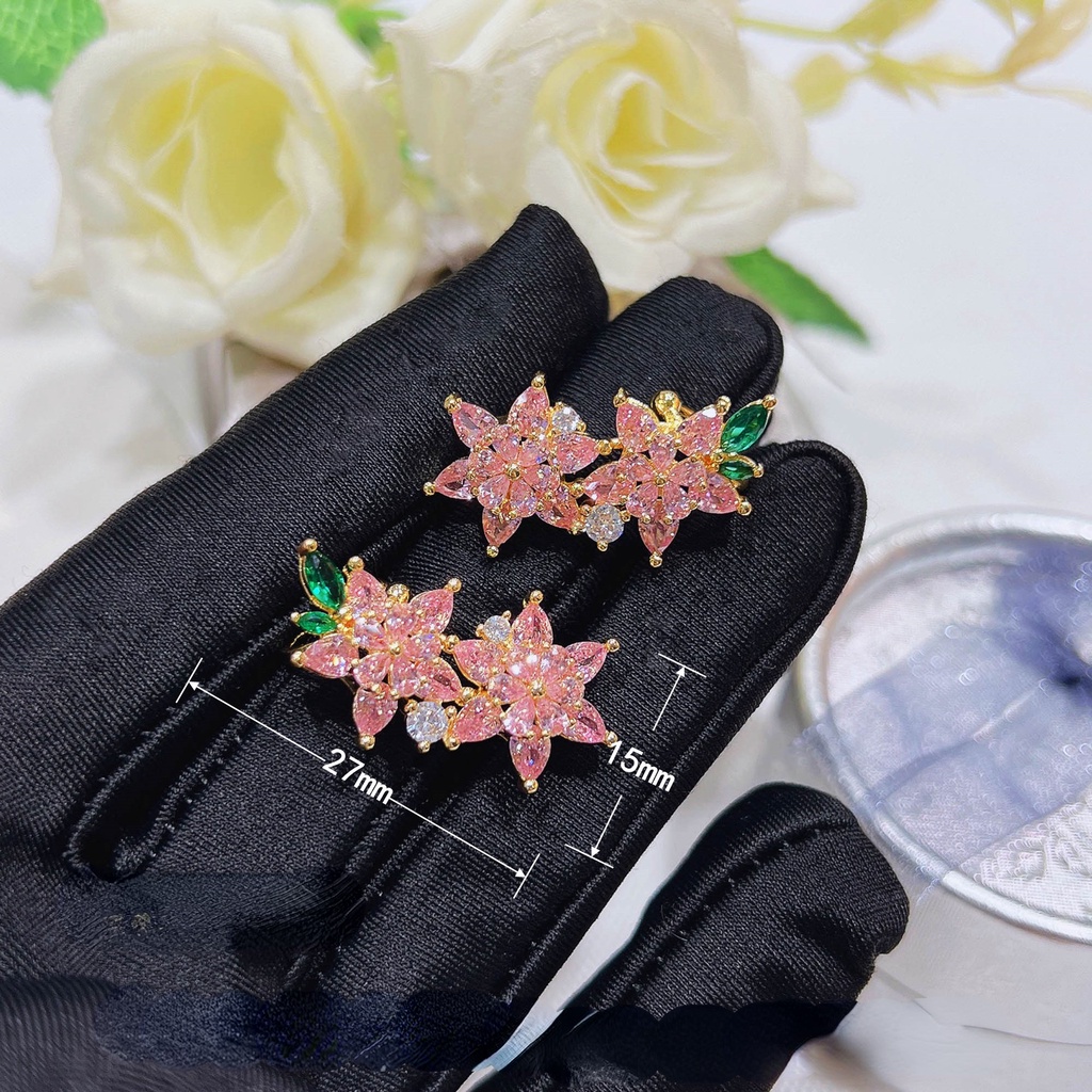 Goldkingdom Aksesoris Perhiasan Fashion Ready Stock Pink Berlian Cherry Earbone Clip Premium Serbaguna Fashion Earstuds Bunga