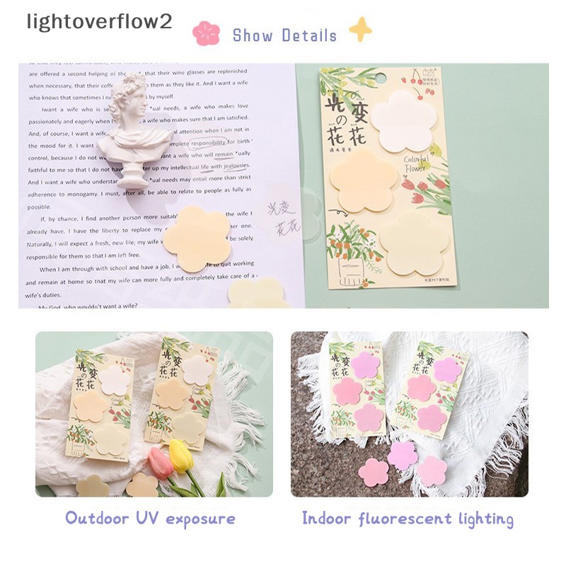 [lightoverflow2] 75lembar Transparan PET Sticky Note Berubah Warna Stiker Bunga Tahan Air Sticky Note Untuk Siswa Sekolah Alat Tulis Kantor [ID]