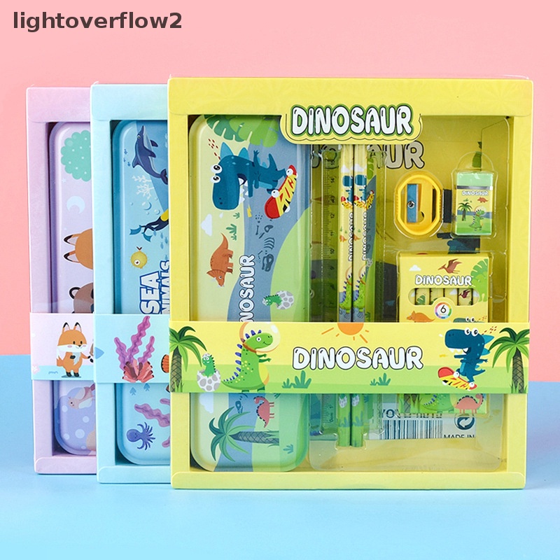 [lightoverflow2] 1set Kawaii Stationery Set Anime Pensil Case Crayon Penggaris Eraser Sharpener Perlengkapan Siswa Set Anak Hadiah Pesta Ulang Tahun [ID]
