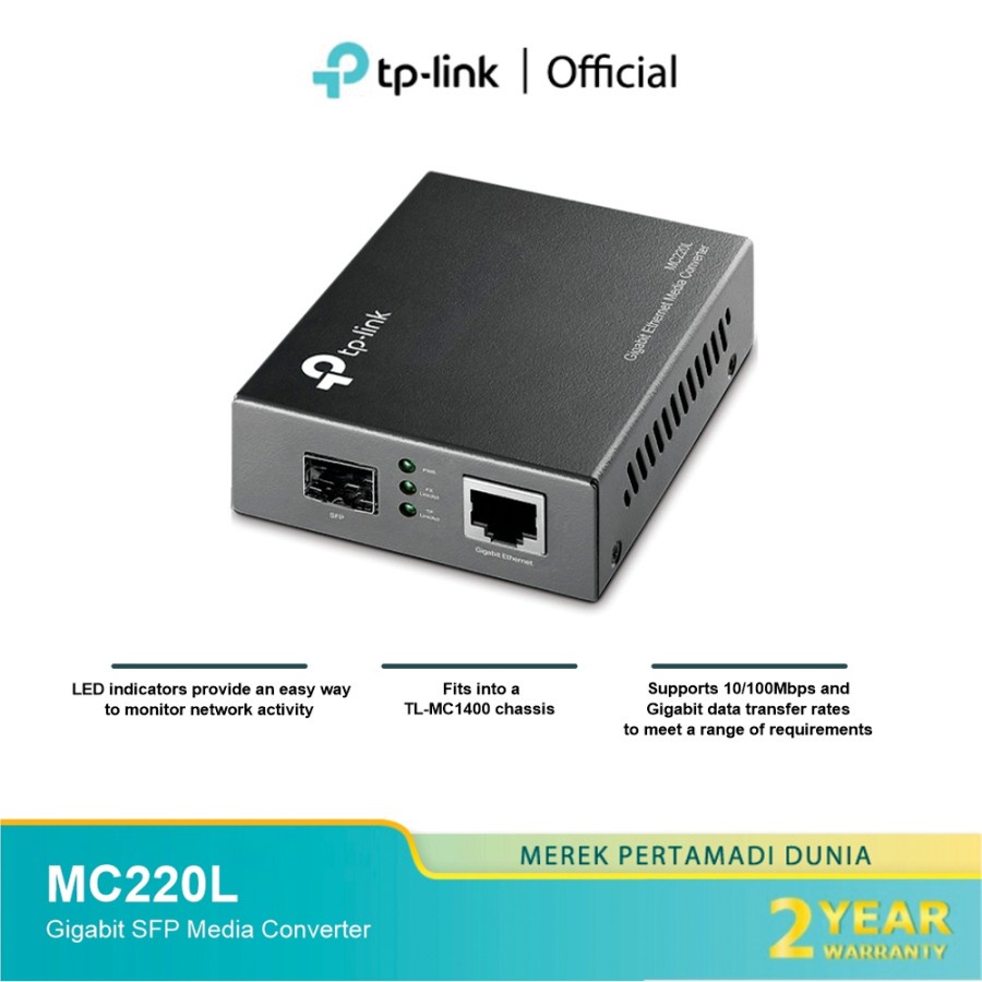 TP-LINK MC220L Gigabit SFP Media Converter Garansi Resmi 10/100/1000Mbps