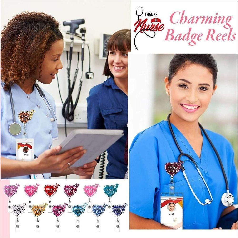 Lanfy Cinta Hati Gulungan Klip Dokter Perawat ID Lencana Gulungan Klip Kantor Suppies Lanyard Badge Rumah Sakit Badge Holder