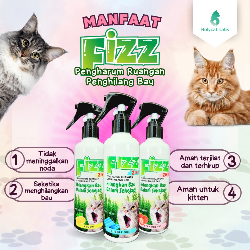 Fizz Spray Penghilang Bau Kotoran Kucing &amp; Anjing by Holycat Labs | Fizz Poop Peep FIZZ Aman Terjila