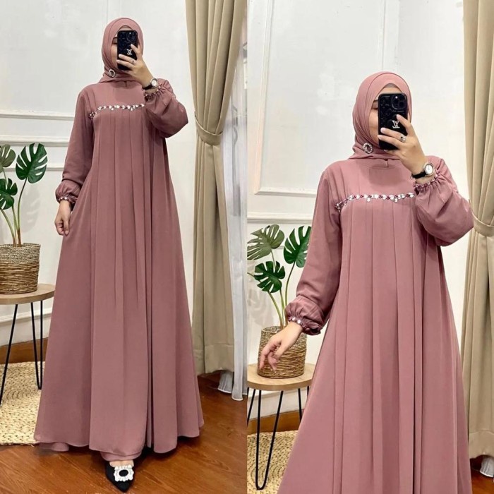 Gamis Ceruty Sage Green Remaja Dewasa  Nayla Cantik / Tamara - Sage Green