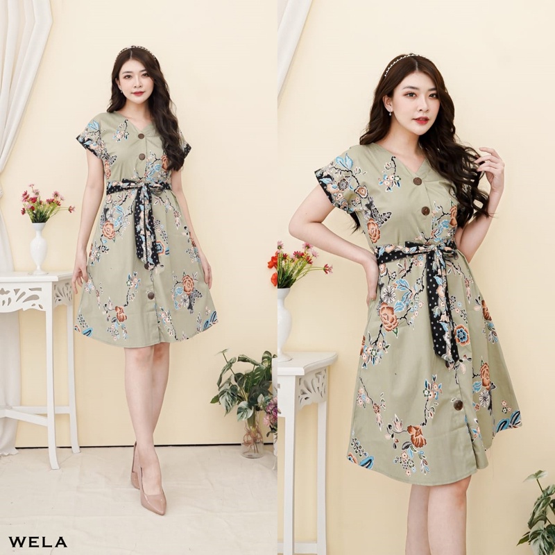 Evercloth Wela Dress Batik Modern Wanita Gaun Terusan Jumbo