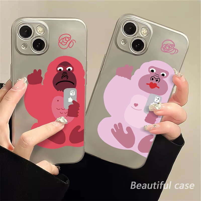 IPHONE Selfie King Kong Electroplate Phone Case Kompatibel Untuk Iphone11 14 13 12 Pro XS Max XR X8 +7 6S Plus Casing Mini Lembut TPU Silikon Shockproof Cover