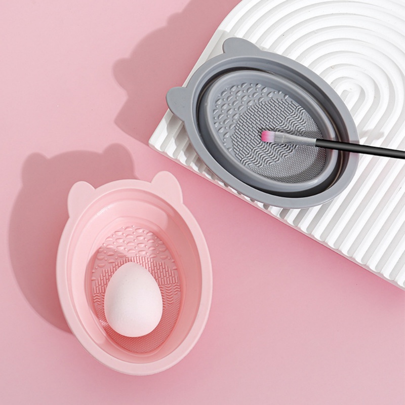 Sikat Lipat Silikon Bentuk Telinga Kelinci Cuci Mangkok/Reusable Beauty Egg Cleaning Pad/Brushes Makeup Scrubbe Board