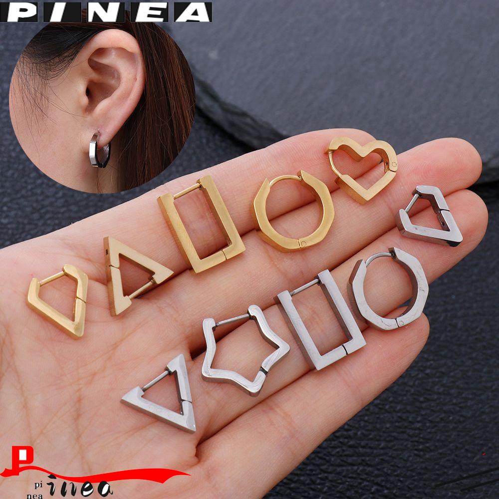 Nanas Huggie Hoop Earring Wanita Fashion Emas Perak Hitam Perhiasan Poligon Telinga Tindik