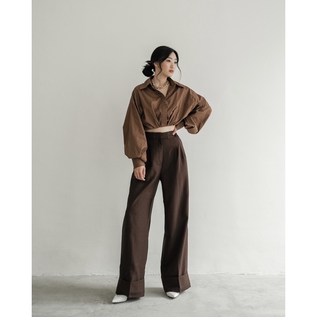 BEFAST - ZRX OOTD WANITA KEMEJA HADID / ALEXA CROP SHIRT / HEM Crop Wanita Keluaran Terbaru / OOTD Ala Wanita Korean Style / Fashion Kekinian Remaja ABG Trendy / Kemeja Crop Lengan Panjang Polos Casual