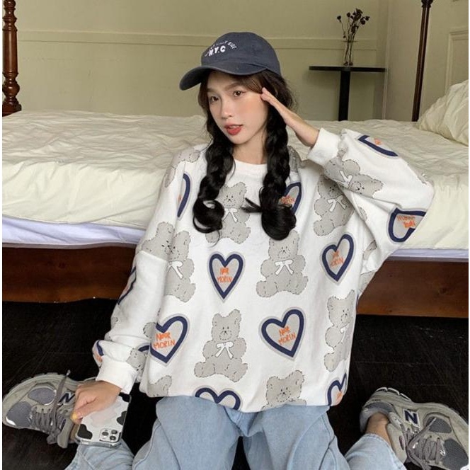 BEFAST - ZEC OOTD WANITA SWEATER DISKA / FLEECE Sweater Morin Love ( LD 116, PJ 60) / Atasan Wanita Lengan Panjang / Sweater Oversize Casual Wanita / Pakaian Kekinian Remaja ABG Trendy / Outfit Ala Korean Style / Sweater Motif