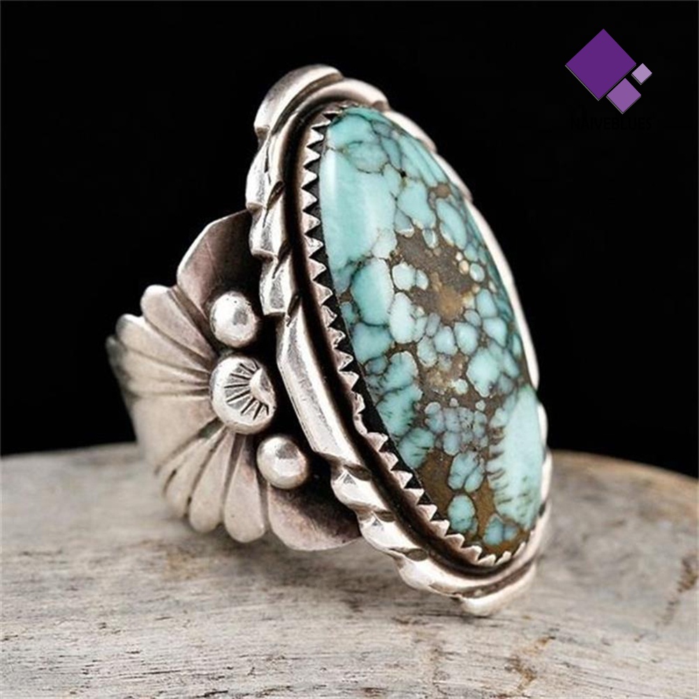 &lt; Naiveblues &gt; Antik Wanita Pria Oval Pirus Ukir Jari Cincin Cosplay Perhiasan Hadiah