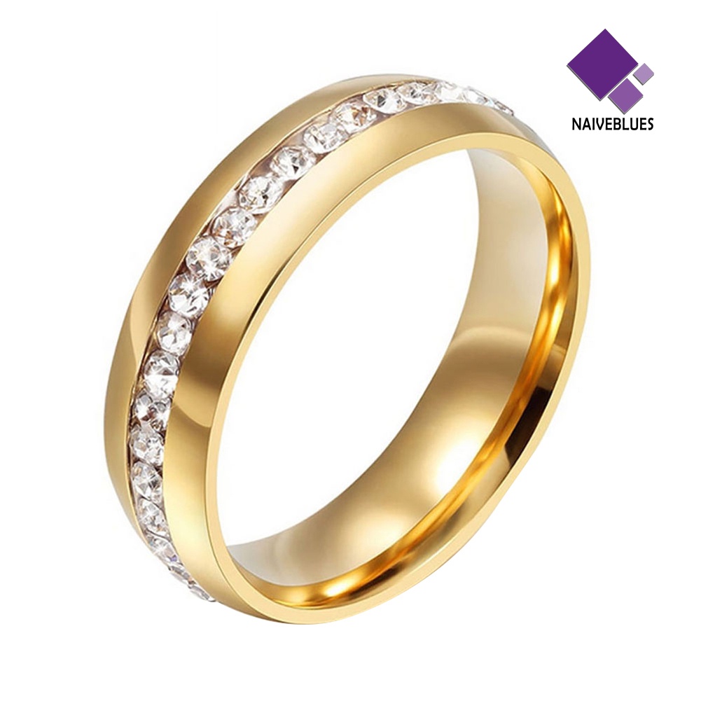&lt; Naiveblues &gt; Ukuran45090 Unisex Berlian Imitasi Baja Titanium Pertunangan Pernikahan Band Ring