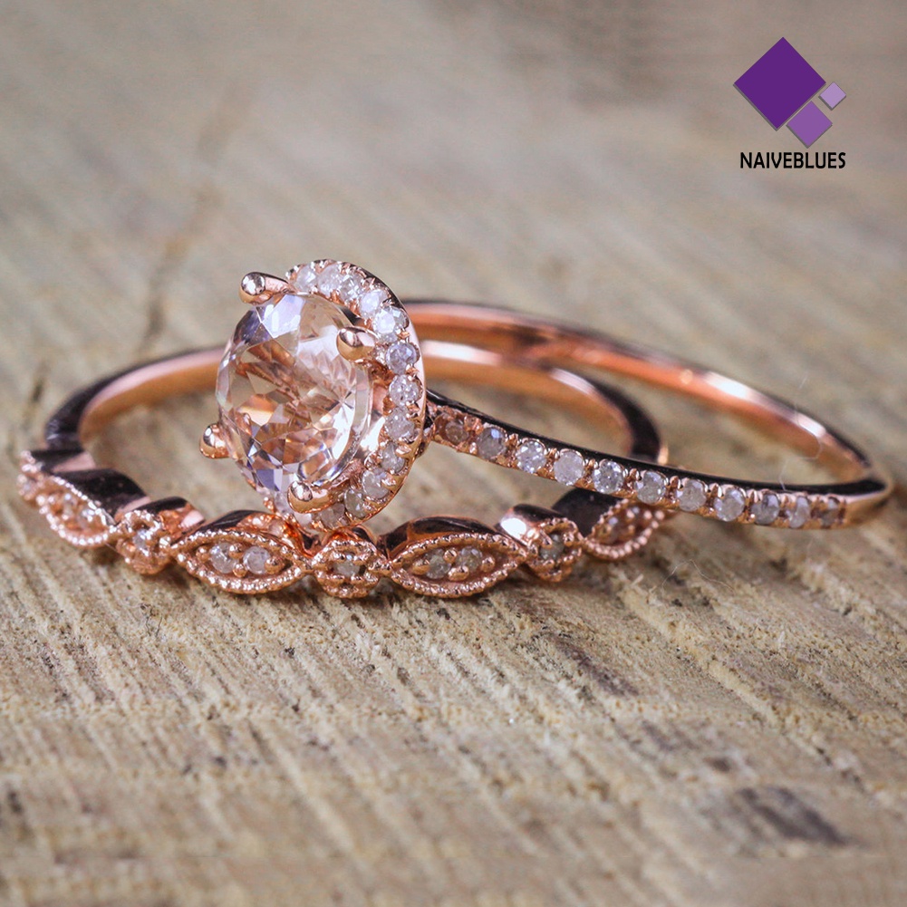 &lt; Naiveblues &gt; 2Pcs Wanita Imitasi Zirkon Berlian Imitasi Jari Cincin Perhiasan Lamaran Hadiah