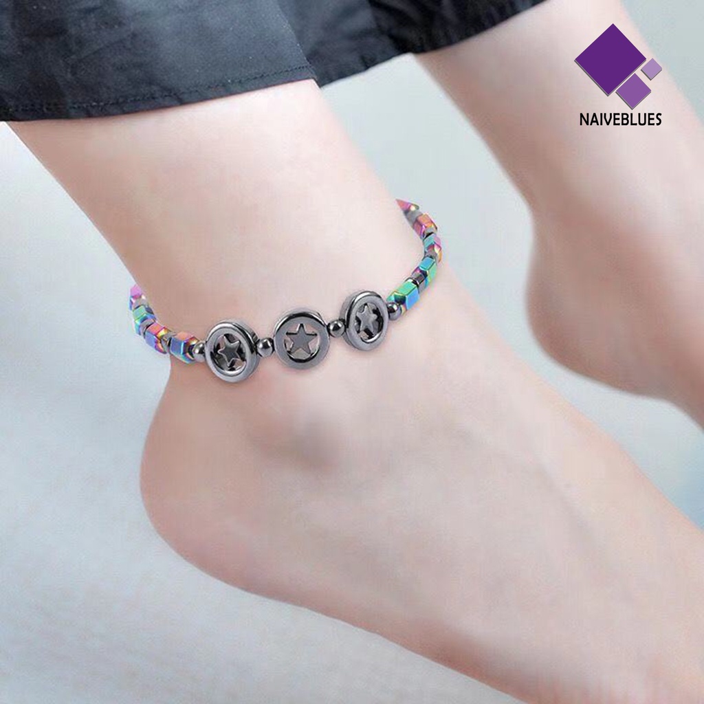 &lt; Naiveblues &gt; Wanita Gelang Kaki Anti-Letih ic Stretch Warna-Warni Hias Penurunan Berat Badan Berujung Lima Bintang Batu