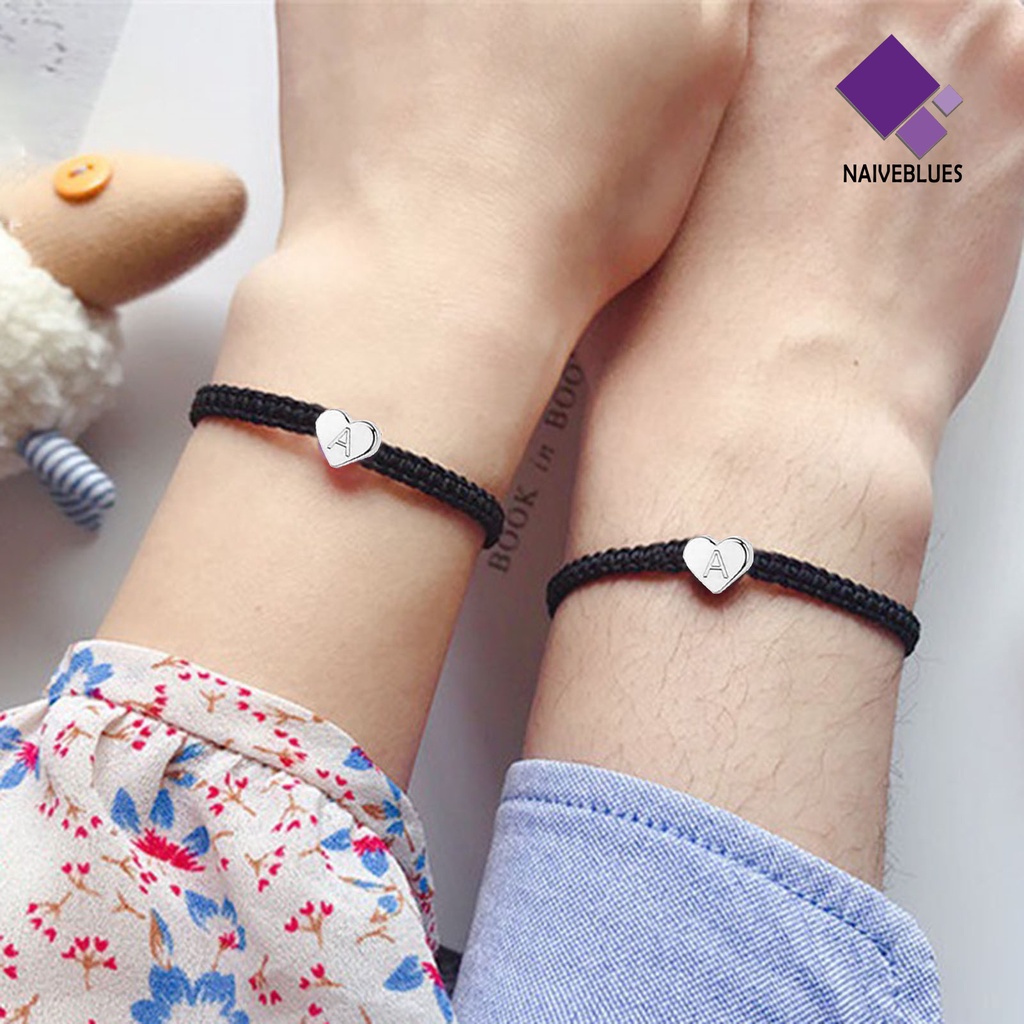 &lt; Naiveblues &gt; Gelang Couple Bentuk Hati Tali Kepang Adjustable Melar Semua Pertandingan Hadiah26Inisial