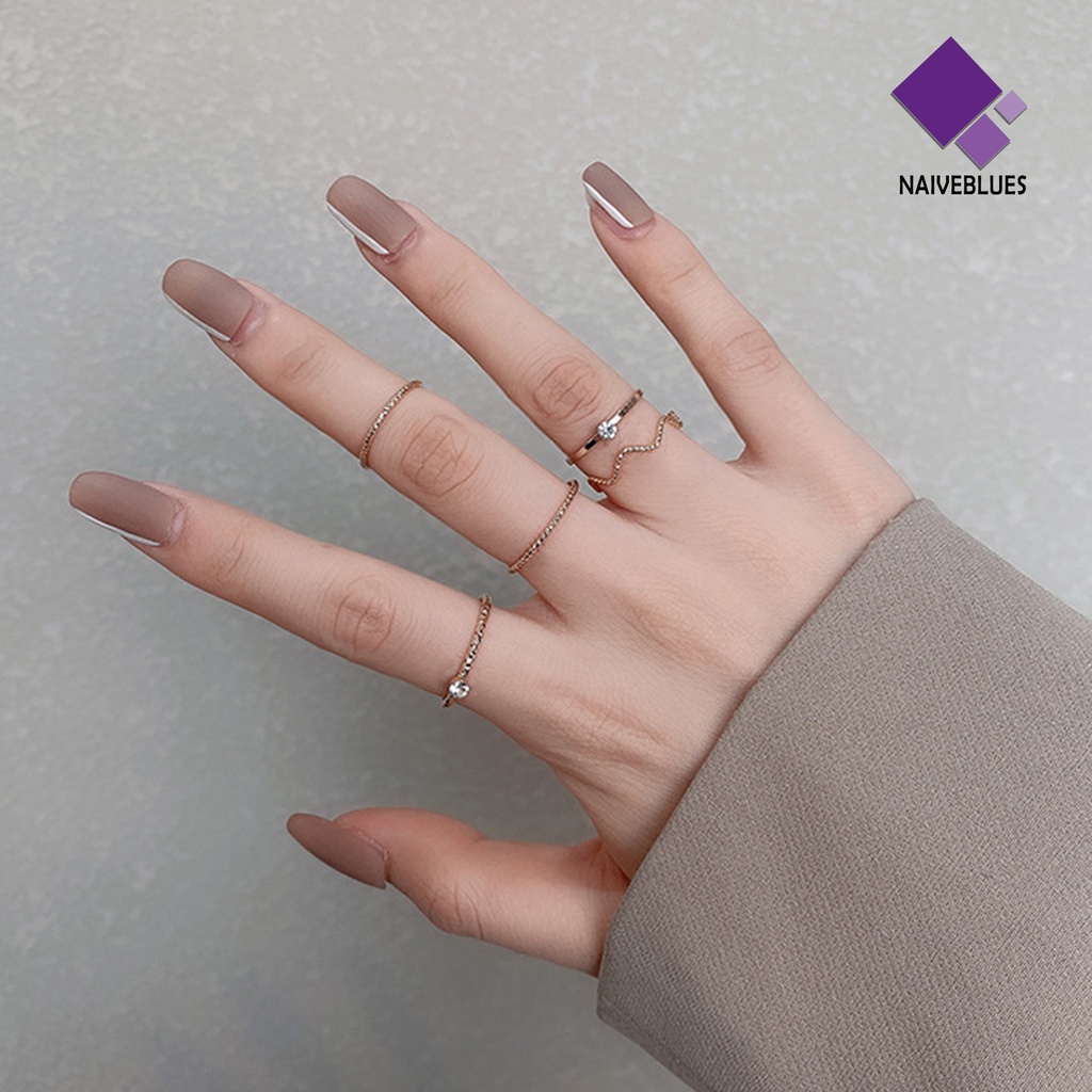 &lt; Naiveblues &gt; 5Pcs/3Pcs Cincin Jari Glossy Tahan Aus Compact Wanita Stackable Thumb Fashion Jewelry