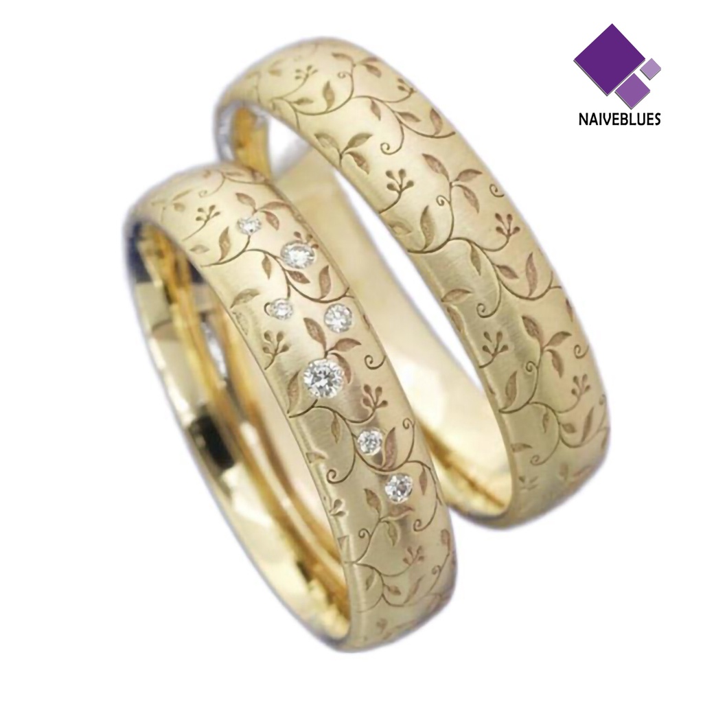 &lt; Naiveblues &gt; Cincin Jari Bunga Ukir Elegan Pengerjaan Indah Pasangan Cincin Ukiran Untuk