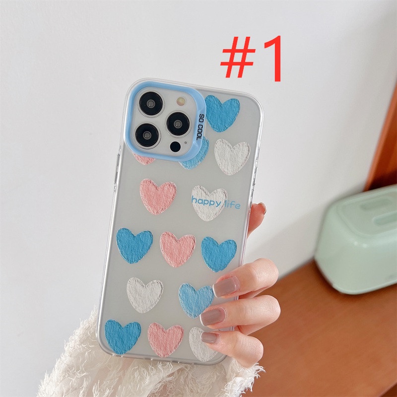 Happy Life Colorful Love Skin Feel Soft Case HP iP iPhone 12 13 14 Pro Max 11 Woman Girl FTD Casing Apple