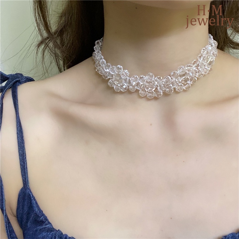 Kristal String Beads Bunga Magnetik Gesper Pendek Kalung Fashion Elegan Bermutu Tinggi Transparan Kristal Super Peri Kalung