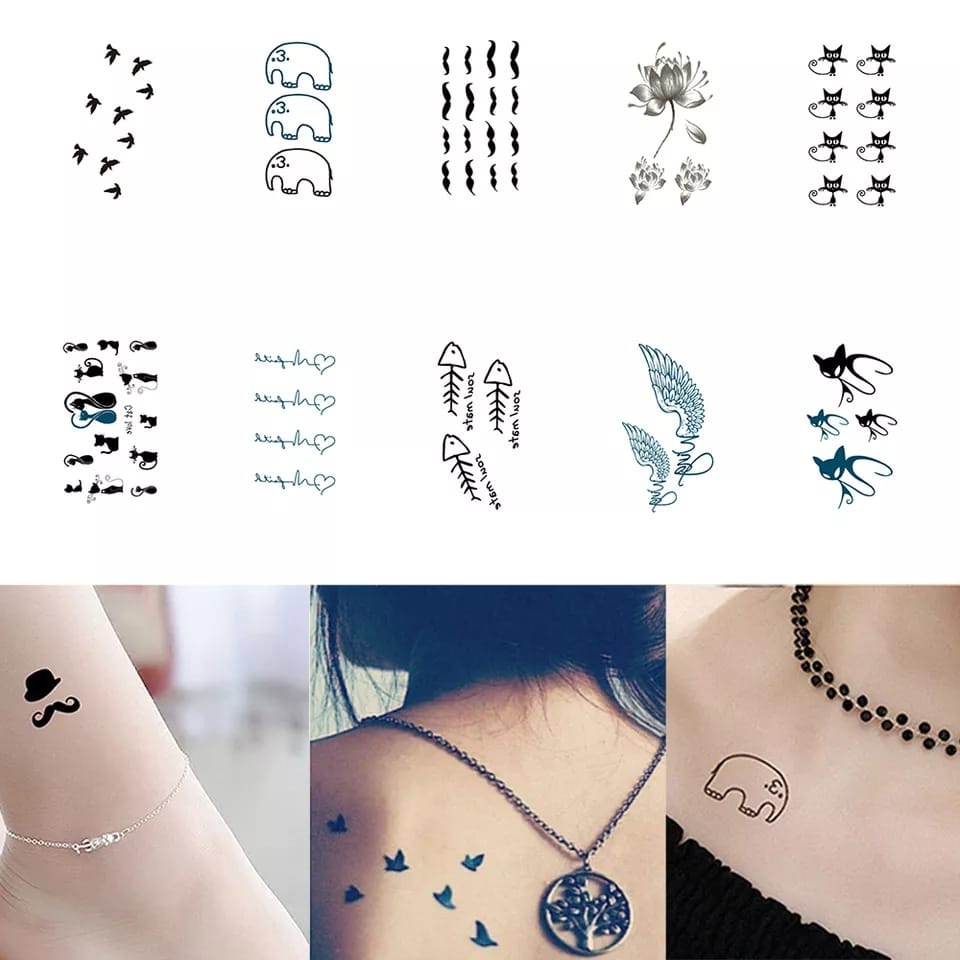 Tato Temporer Sticker Motif Bunga Tulisan Karakter Tahan Air 023