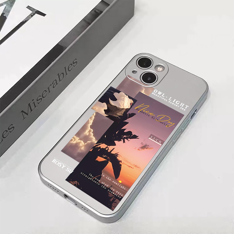 IPHONE Sunset Soft Electroplate Case Kompatibel Untuk Iphone14 13 12 11 Pro XS Max XR X8+76S Plus Casing Mini TPU Silikon Shockproof Phone Cover