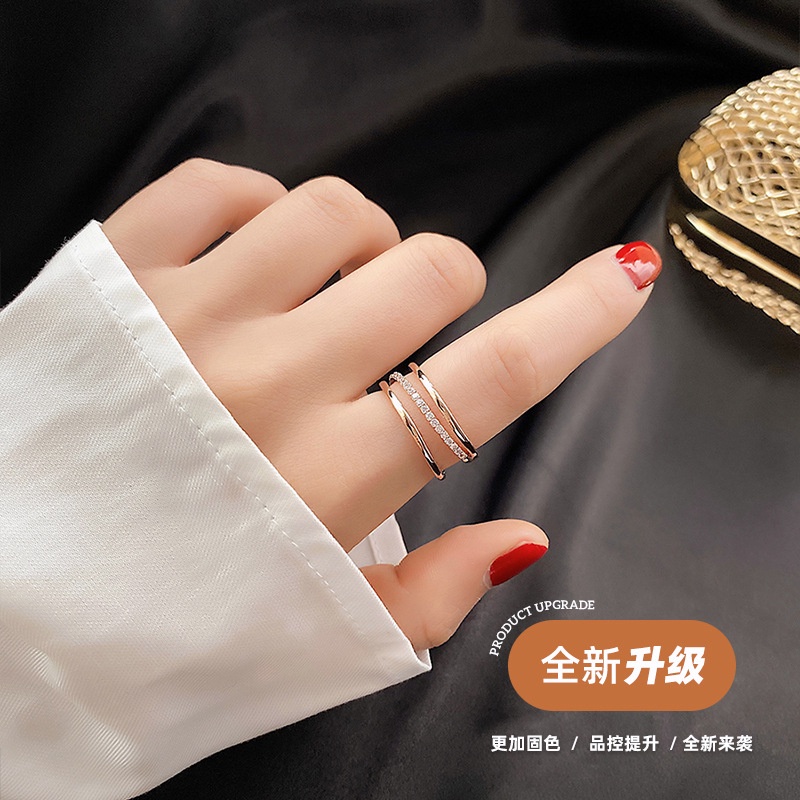 Cincin Perempuan Niche Desain Perak Micro-Hias Berlian Cincin Jari Telunjuk Desain Niche Korea Jepang Cahaya Cincin Mewah