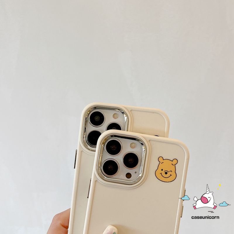 IPHONE Casing Frame Lensa Logam Plating Mewah Kompatibel Untuk Iphone14 11 12 13 Pro MAX X XR 7 8 Plus XS MAX Pasangan Caroon Lucu Disney Mickey Minnie Mouse Winnie The Pooh Bear Soft Cover