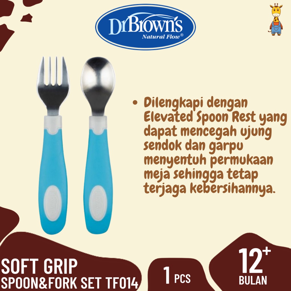 Dr. Brown's Soft Grip Spoon &amp; Fork Set (TF014) / Sendok Makan Bayi