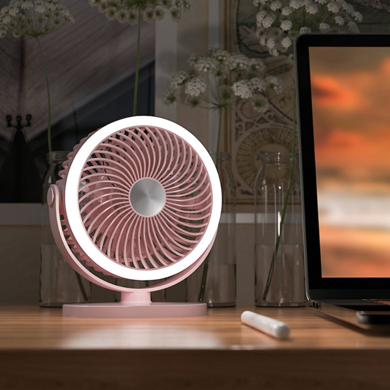 Cre Kipas Berkemah Portabel Dengan Lampu Malam Kipas Langit-Langit Rotasi 360derajat Kipas Angin Listrik Hening Kipas Tenaga USB Untuk Desktop