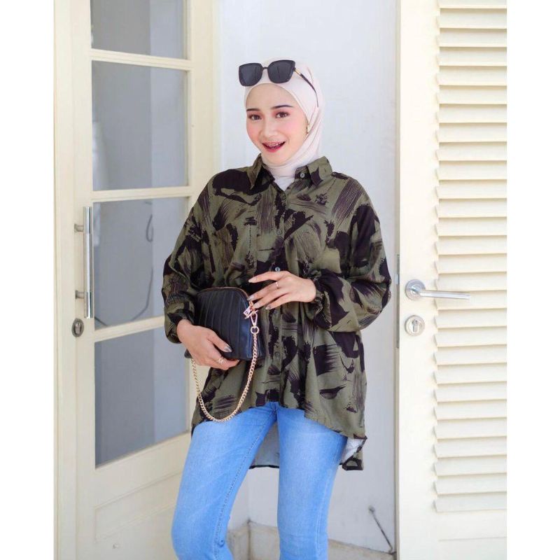 BISA COD KEMEJA RAYON MOTIF OVERSIZE WANITA