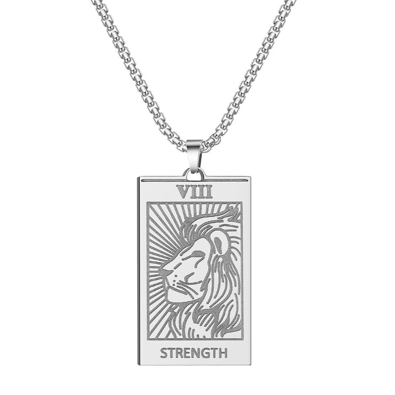 Zh Perhiasan Vintage Stainless Steel Power Lion Tarot Liontin Pria Dan Wanita Fashion Kalung Hip Hop Aksesoris Pesta