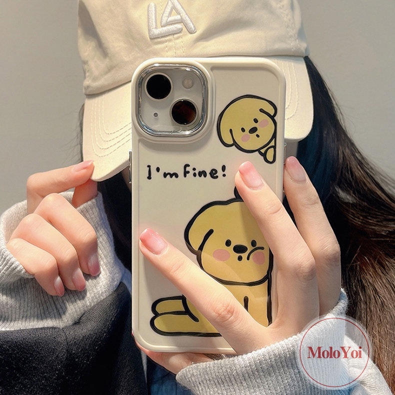 IPHONE Lukisan Cat Minyak Mewah Lucu Anjing Kelinci Ponsel Case Kompatibel Untuk Iphone11 12 13 14 Pro Max7 8 Plus XR X XS MAX Pecinta Lucu Kartun Soft Plating Metal Lensa Frame Pasangan Cover