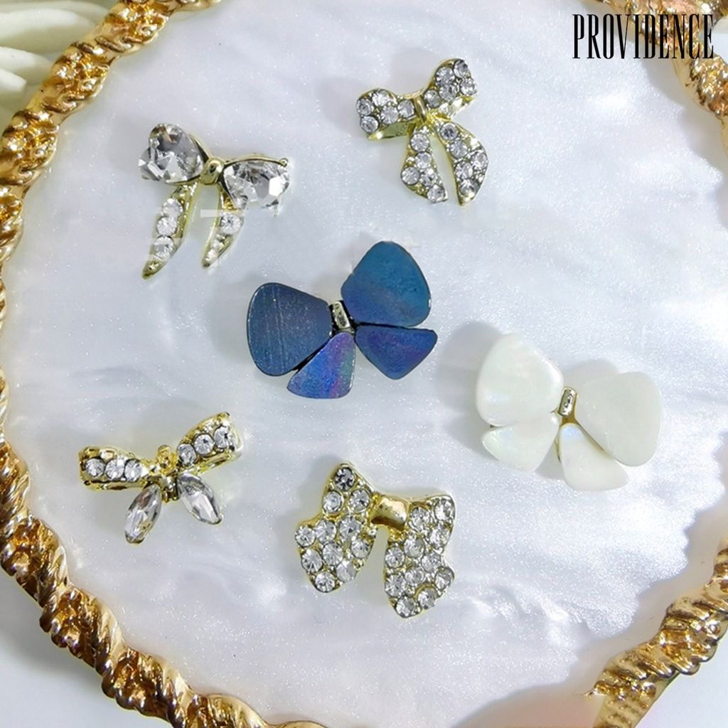 Providence 10Pcs Hiasan Kuku Permukaan Mengkilap Berkilau Warna Cerah Berlian Imitasi Tahan Karat Hias Alloy Metal Bow-Knot Nail Ornament Manicure Designs Perlengkapan Kuku