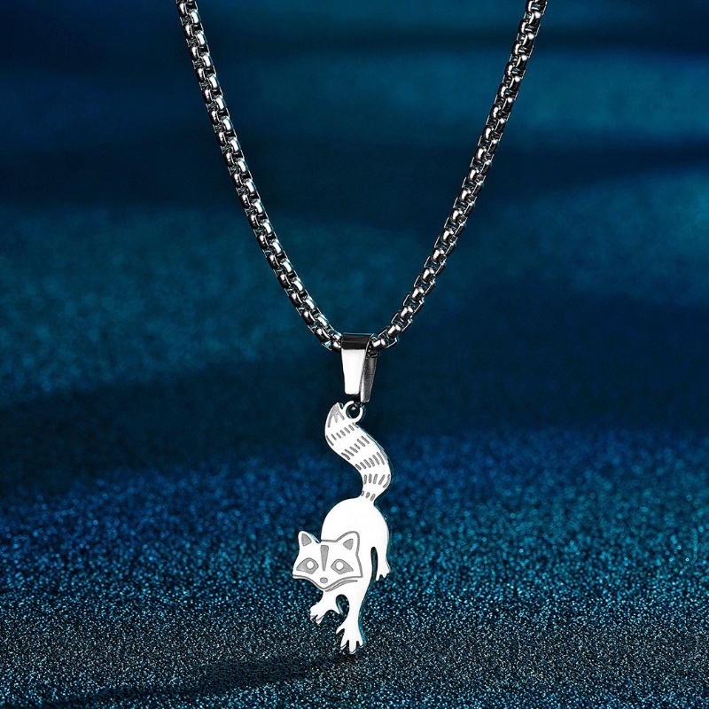 Zh Perhiasan Minimalis Wanita Stainless Steel Raccoon Liontin Fashion Kalung Hip Hop Aksesoris Pesta Ulang Tahun Hadiah Hari Valentine