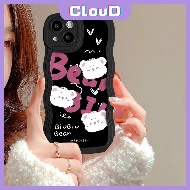 IPHONE Casing Tepi Bergelombang Kompatibel Untuk Iphone11 14 13 12 Pro Max 8Plus X 7Plus XR XS Max 6s 7 8 6 14 Plus SE 2020 Hantu Lucu Monster Kecil Kartun Beruang Huruf Lembut Tpu Phone Cover