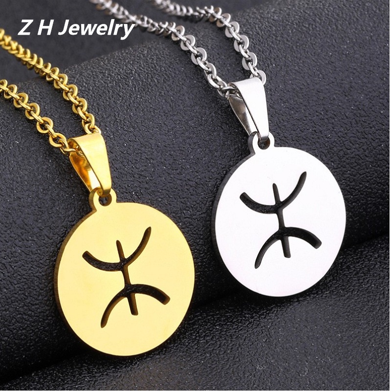 Zh Perhiasan Stainless Steel Berber Simbol Liontin Fashion Wanita Kalung Hip Hop Aksesoris Pesta