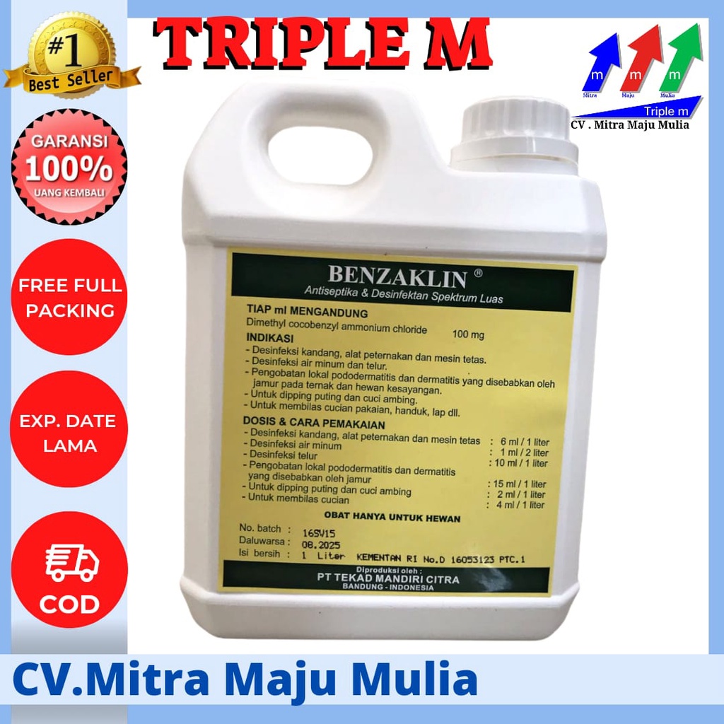 Benzaklin 1 Liter TRIPLE M - Desinfektan Anti Virus &amp; Bakteri SETARA DENGAN DESTAN