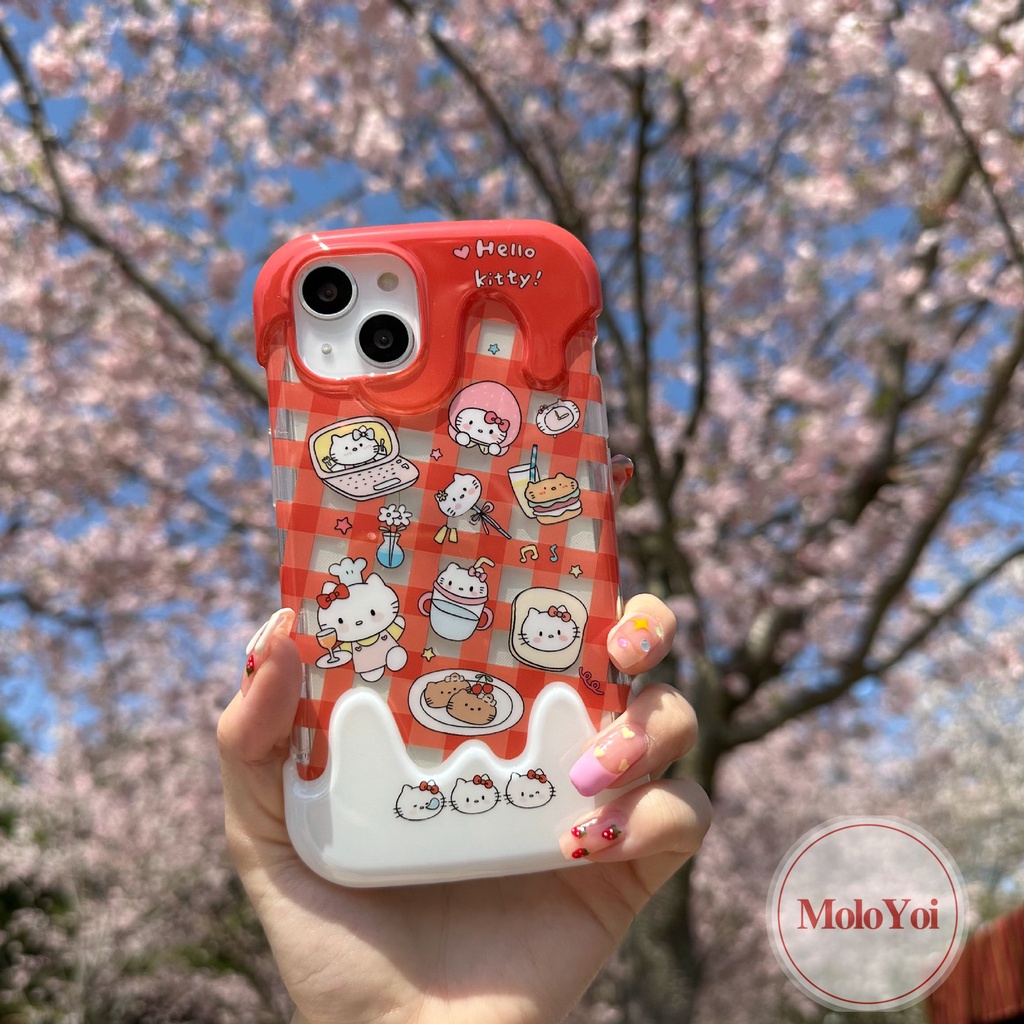 Ins Korea Aesthetic Kartun Kompatibel Untuk IPhone XR XS X Max7 8 Plus 11 13 14 12 Pro Max 7Plus 8Plus SE 2020 3D Ice Cream Lucu Hello Kitty Cat Case Lembut Silicon Penutup Belakang