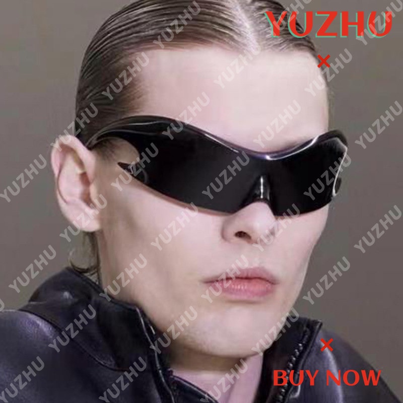 (YUZHU) Kacamata Gaya Futuristik Techno Berbentuk One Piece Avant Garde Retro Irregular Wasteland Era Sunglasses