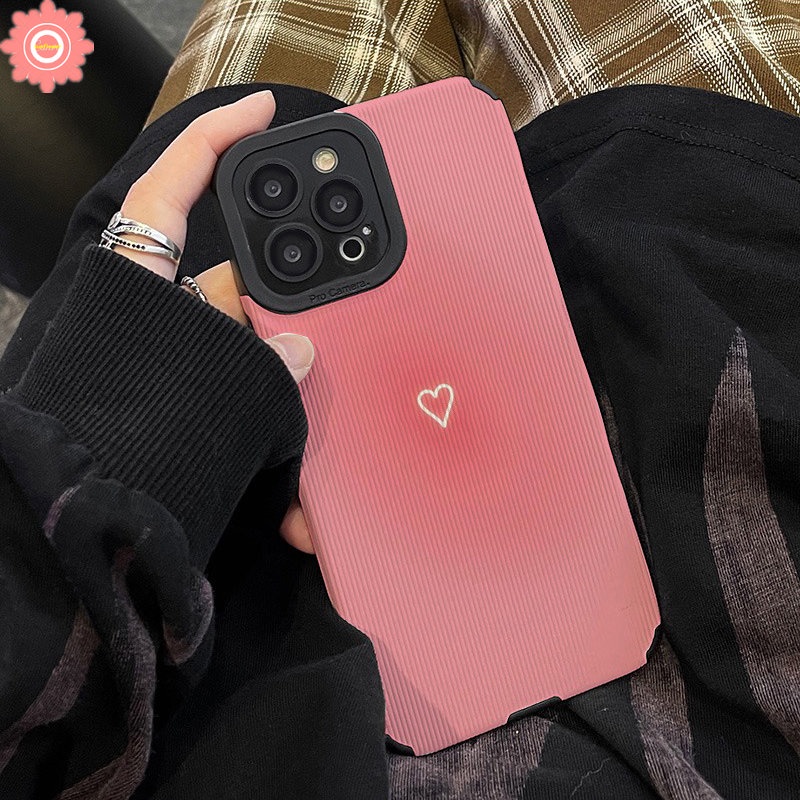 IPHONE Ins Cute Pink Love Heart Phone Case Kompatibel Untuk Iphone11 14 13 12 Pro Max7 8 Plus X XS Max XR Shockproof Leather Cover Pelindung Tpu Soft Cover