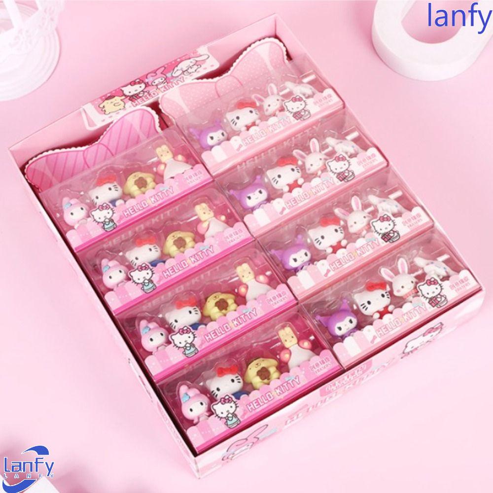 Lanfy Anime Pensil Eraser Lucu 4 Pcs Kuromi Melody Alat Menyeka Pasokan Koreksi Perlengkapan Kantor Sekolah