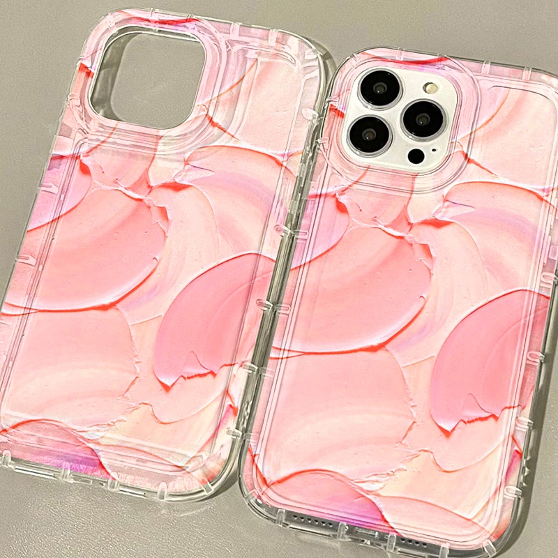 IPHONE Casing Ponsel Lukisan Pink Sederhana Kompatibel Untuk Iphone7Plus8Plus6Plus11 14 13 12 Pro MAX XR X XS MAX SE Airbag Shockproof Cover