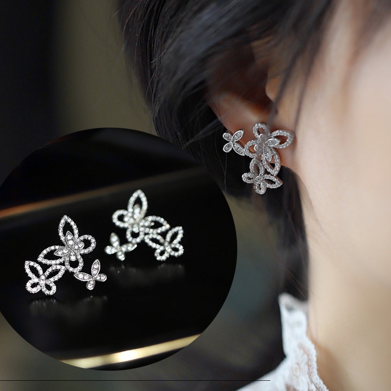 French Elegant Butterfly Indah Berlian Imitasi Temperamen Mode Gaya Baru Anting Unik