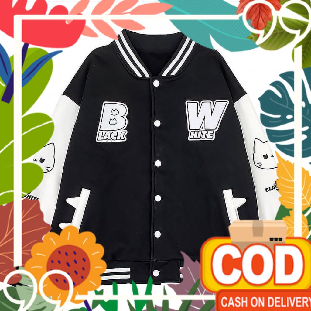 BLACK WHITE BASEBALL JAKET VARSITY WANITA | VARSITY JAKET KOREAN STYLE | BASEBALL JAKET/ Kualitas Pr