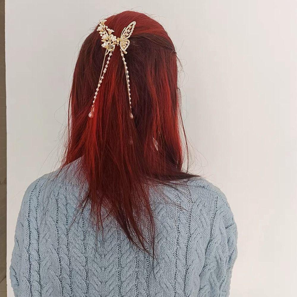 Needway  Kupu-Kupu Rambut Cakar Lucu Pesta Hiasan Kepala Bergaya Mutiara Rambut Kepiting Klip Rambut Klip Rumbai Ponytail Holder Besar Hairgrips