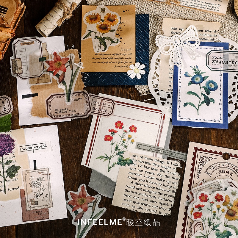 40pcs/pak Seri Time Messenger Vintage Booklet Diy Journal Plants Stiker Alat Tulis Scrapbook